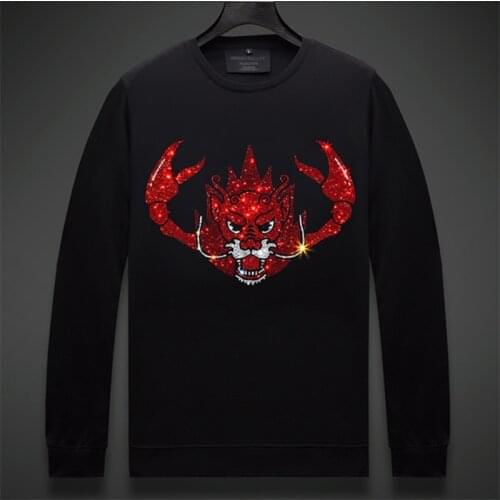 Mens new design best selling Fashion slim cotton long sleeve T-shirt rhinestones