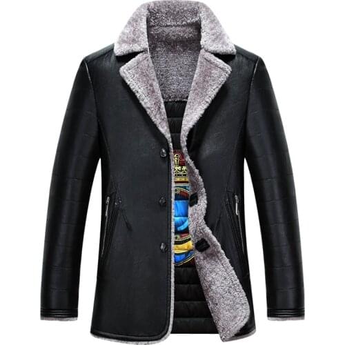 Leather Yellow Blue Jacket Men Faux Fur Turn-down Collar Mens Coats Winter Warm Wadded PU Leather Men Jackets and Coats YYJ0020