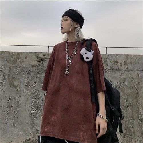 2020 New Summer Short-sleeve Female T-shirt Korean Version Of Harajuku Style Retro Washed Rust Red Tie-dyed Men And Women Shirt