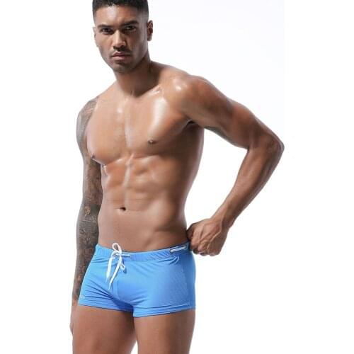 2020 New Men Boxer Swim Shorts European And American Fashion Summer Beach Spa Swimming Sport Tether Solid Color Swimming Trunks