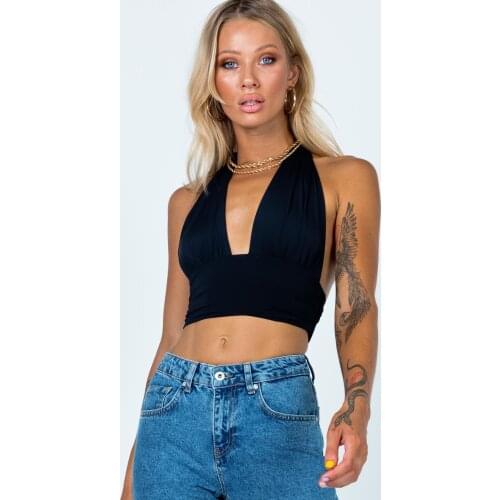 2021 New Style Women Summer Tank Tops Solid Color Halter Sleeveless Backless Crop Tops for Girls Sexy Clothes