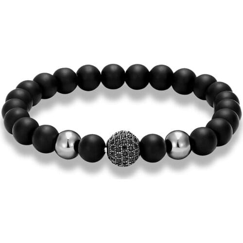 JAAFAR New fashion high quality natural stone beads beaded bracelet black CZ ball mens charm bracelet mens jewelry gift AS841