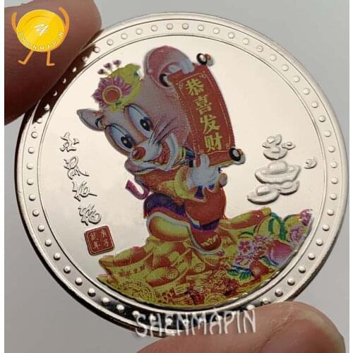 2020 Wish You A Fortune Silver Mouse Commemorative Coin China Fu Coins Collectibles Color Lucky Rat Coin New Year Christmas Gift