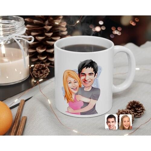 Personalized Valentine Caricature Of White Mug Bardak-86