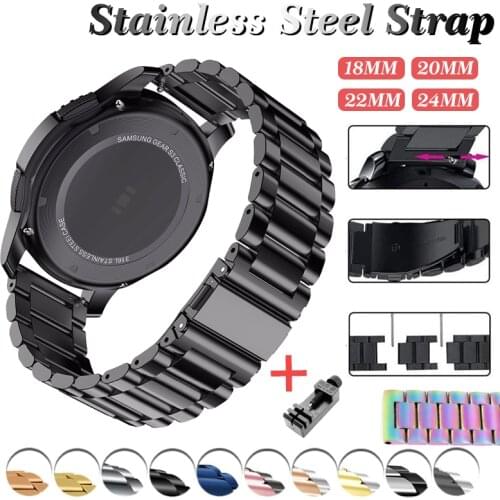 18mm 20mm 22mm 24mm Watch Strap For Samsung Galaxy 3 Watch 42 46mm GEAR S3 Active2 Classic quick release Stainless Steel Band