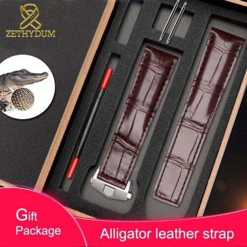 Alligator leather watch strap Genuine leather bracelet 19mm 20mm 22m watchband Gift box packaging watch band dark blue color
