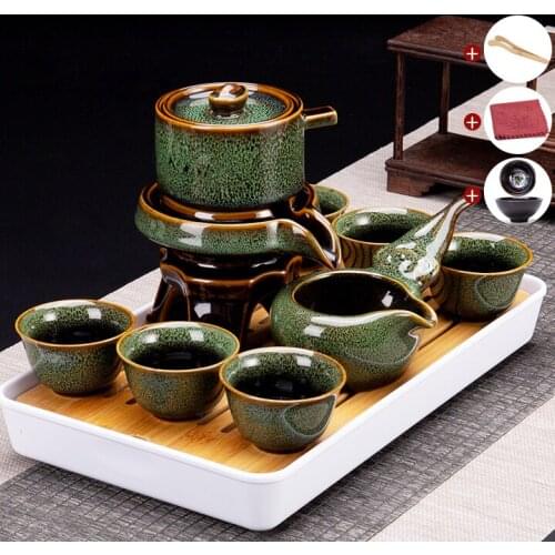 Luxury Chinese Tea Cup Set Kung Fu Ceramic Gift Teapot Stone Mill Tea Strainer Set Living Room Juego De Te Home Storage DG50TS
