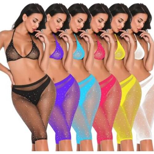 Sexy Lingerie Woman Fishnet Tights Women Loose Five-Point Pants Small And Medium Net Hot Drilling Suit