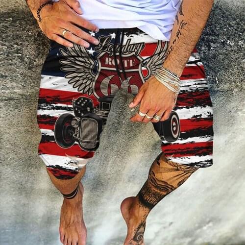 Vintage 66 Road Printed Men Shorts Casual Loose Drawstring Beach Loose Short Pant For Male Summer New Fashion Streetwear S-6XL