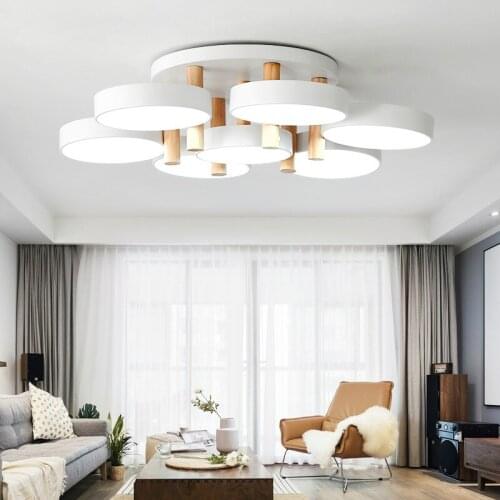 Nordic living room wooden LED ceiling lamp creative round white wrought iron bedroom dining room study ceiling light WF925420