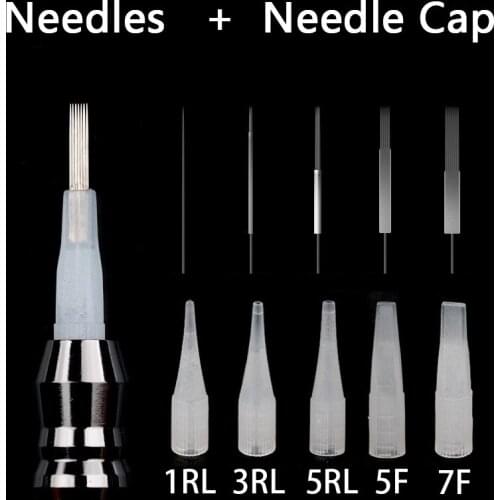 500Pcs Tattoo Needles Disposable Sterilized Professional with 500Pcs Tips for Permanent Makeup Eyebrow Machine