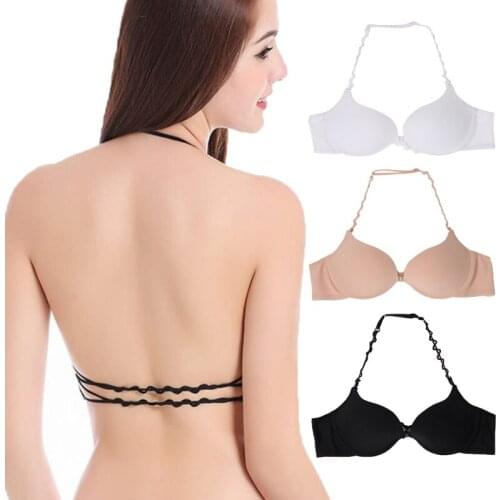 Halter Straps Padded Bra Brassieres Sexy Women Front Closure Push Up Bras Sexy Back Beauty Backless White Wedding Bras kawaii