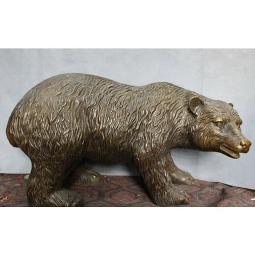 USPS to USA S1743 28" Folk Chinese Bronze Copper Classical Art Wild Black Bear Statue Sculpture