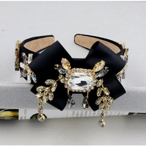 Baroque Retro Bowknot Crystal Hairband Exaggeration Wheat Bride Headdress