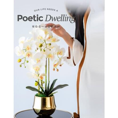 Top Grade Phalaenopsis Artificial Flowers Bonsai Potted Landscape PU Feel Laminating Sticker with bottle for most places