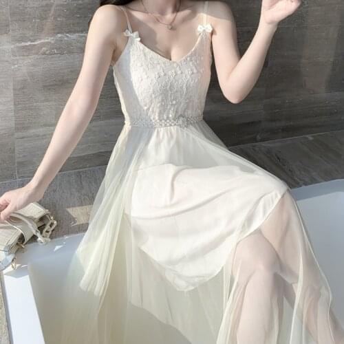 New Summer Sexy Sleeveless Party Dress Lace V Neck Maxi Dress for Women Floral A Line High Waist Long Dresses Mesh Robe 14881