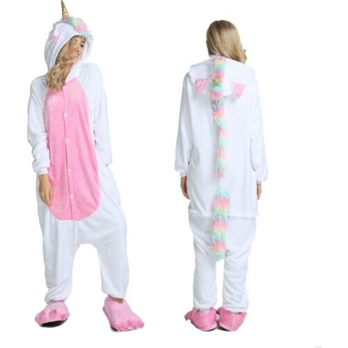2020 Winter Adult Pyjama Men Unicorn Kigurumi Pajamas Women Cartoon Sleepwear Flannel Pijama Homewear Animal Pajama Sets