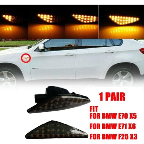 1 pair LED Dynamic Side Marker Turn signal light lamp Repeater light Flowing Flash for BMW X3 X5 X6 E70 E71 2008-2014 E72 F25