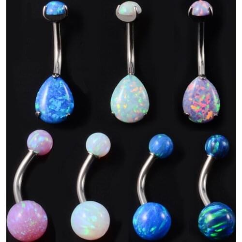 1pcs G23 Titanium Opal Ball Drop Shape Belly Piercings Navel Belly Button Ring Woman Gift Sexy Fashion Body Piercing Jewelry 14G