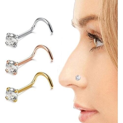 1Pc Stainless Steel Crystal Piercing Nose Ring Nose Stud Rings Body Jewelry Gift