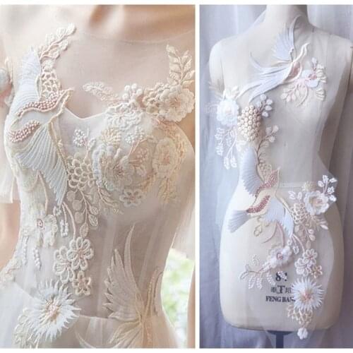 1 Piece Bridal Embroidery Applique Wedding Lace Floral Decor Motif Trim Charming Patch For Bridal Dresses