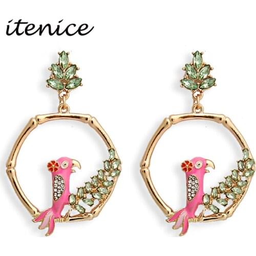 2019 Fashion Design Cartoon Parrot Drop Earrings For Women Charming Rhinstone Big Dangle Earrings Female Girls Brinco Gifts