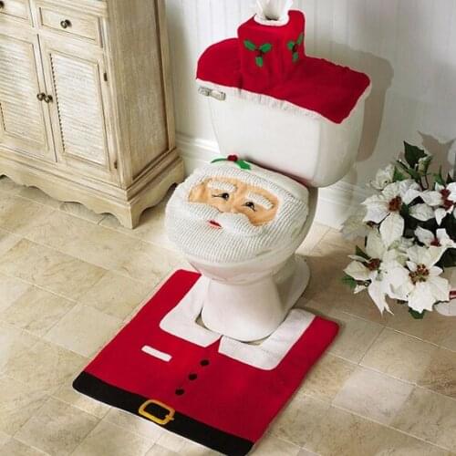 3Pcs/Set Snowman Christmas Santa Bathroom Toilet Seat Cover and Rug Set for Xmas Decoration