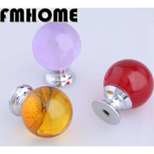 30mm moden simple fashion colour glass ball drawer tv table knobs pulls silver red purple brown glass kitchen cabinet handles
