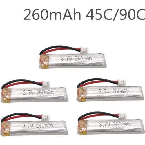 5PCS 3.7V 260mAh 45C/90C 1S Lipo Battery PH2.0 Plug for US65 UK65 QX65 for UR65 Mobula7 Drone RC Quadcopter