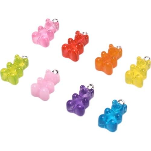 50pcs pcs/lot Mix 8/10 Colors Cute Resin Bear DIY Patch Findings Gummy Earrings Keychain Necklace Pendant Jewelry Accessories