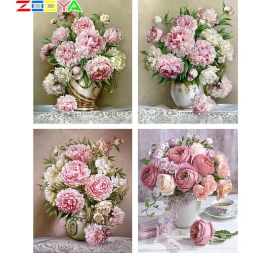 5D Round Drill Peony Modern Home Decoration Diy Diamond Painting Peony Floral Needlework Full Diamond Embroidery Painting CJ37