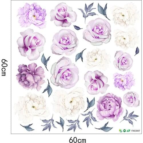 60x60cm Large Purple Peony Flower Wall Stickers Romantic Flowers Home Decor for Bedroom Living Room DIY Vinyl Wall Decals