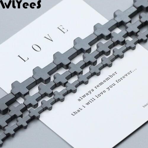 WLYeeS Matte Jesus cross natural Hematite beads 6 8 10 14mm ore Loose Beads for DIY Jewelry Bracelet Necklace accessories Making