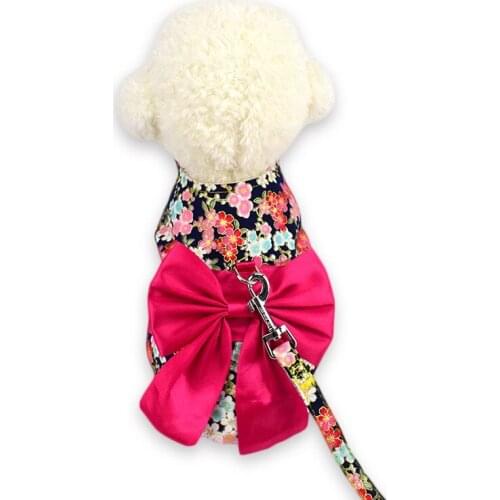 Floral Print Breathable Cat Dog Adjustable Harness Vest Walking Lead Leash for Small Medium Polyester Mesh Harness Pet Supplies