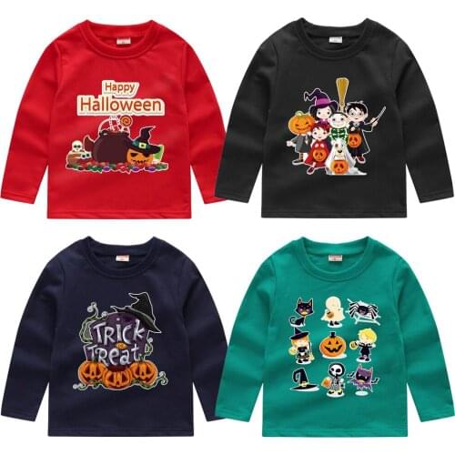 T-shirt for boys t shirt boys tops for girls children clothes cotton halloween t-shirt red toddler boy tshirt long sleeve tee