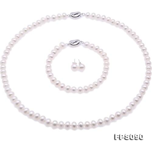 Unique Pearls jewellery Stone Natural Pearl Jewellery Set For Women Gift 7-8mm Freshwater Pearl Necklace Bracelet Earrings