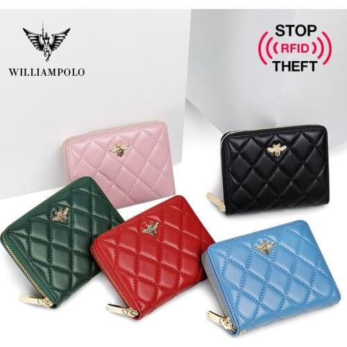 Wallet Women Card Holder RFID Luxury Genuine Leather Zipper Large Capacity Organ Style Design Fashion Colorful