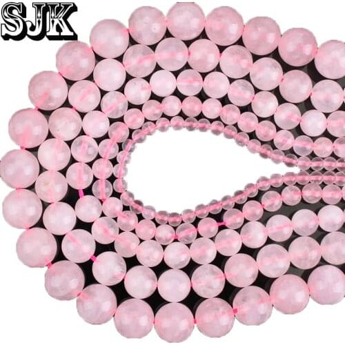Natural Rock Stone Crystal Rose Pink Quartz Jades Round Beads 4 6 8 10 12 14MM DIY Handmade Bracelet Beads For Jewelry Making