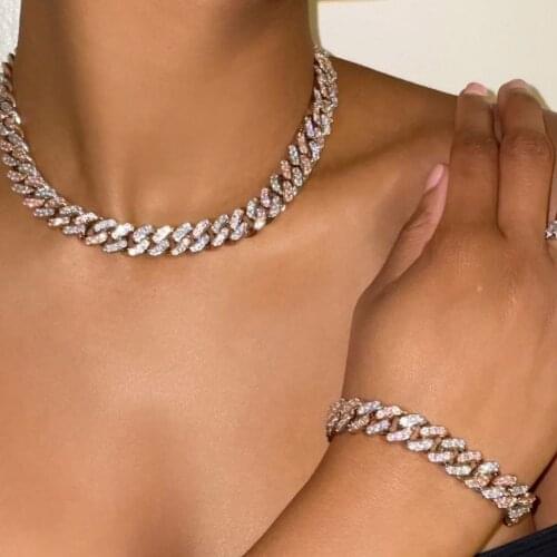 Iced Out Hip Hop Pink Crystal Miami Cuban Chunky Choker Necklaces For Women Men Luxury Rhinestone Necklaces Punk Rock Jewelry