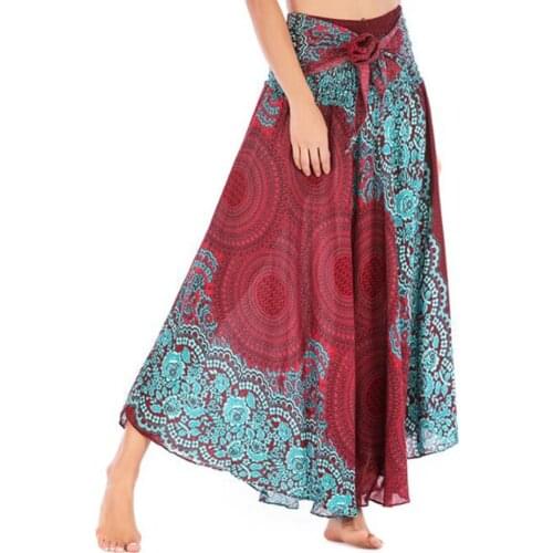 2021 Summer Floral Print Long Maxi Skirt Women Fashion Holiday Bohemian Beach Skirt High Waist Pleated A-line Boho Skirts Faldas