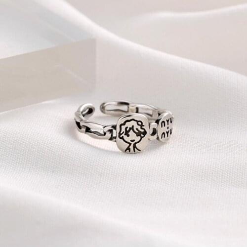 Fashion Cute 925 Sterling Silver Ring For Women Jewelry Open Size Vintage Boy Letter Rings Female Anniversary Accessories KOFSAC