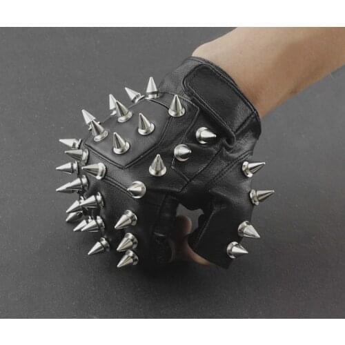Men Punk Biker Driving Motorcycle Hedgehog Spike Leather Fingerless Gloves