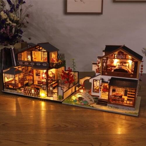 DIY Wooden Doll House Kit Miniature with Furniture Japanese Casa Dollhouse Assembled Cottage Toys for Girls Xmas Gifts