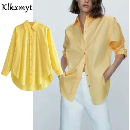 Klkxmyt Za New Women Shirts Casual Single Breasted Poplin Shirt Woman Office Lady Long Sleeve Blouse Roupas Chic Chemise Tops