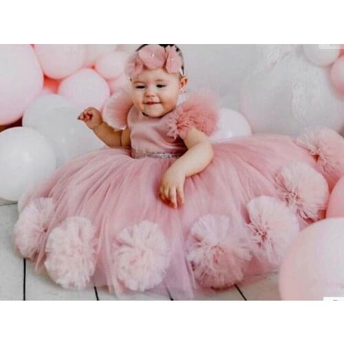 Infant Girl Clothes Sequined Bow Newborn Baptism Dress Sleeveless Baby Girls Party Christening Dresses 1 Year Birthday Outfits