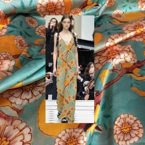 Catwalk Fashion Digital Printing Natural Mulberry Silk Dress Fabric Cloth Per Meter High Fashion Fabric Summer Clothing Material