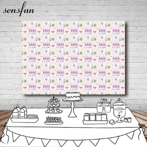 Sensfun Step And Repeat Alpaca Photography Backdrop Children Birthday Party Table Banner Backgrounds For Photo Studio 7x5FT
