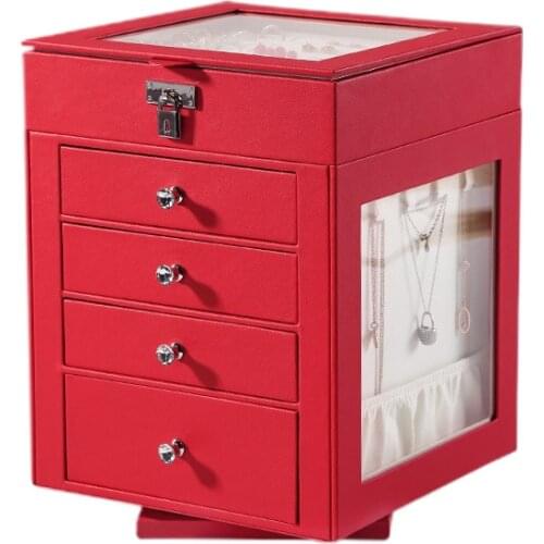 Large Capacity Removable Five-Layer Transparent Rotating Jewelry Box Drawer Jewelry Storage Wedding Desktop Cosmetic Case