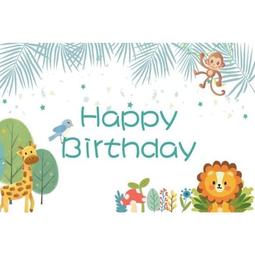 Snow Leaves Animals Happy Birthday Backdrop Party Room Decor Photo Booth Studio Prop