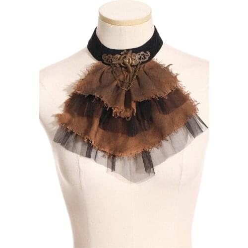 Steampunk Fashion Noble Handsome Women Neck Tie O-Neck Cravat With Button Linen Necktie Women Accessories